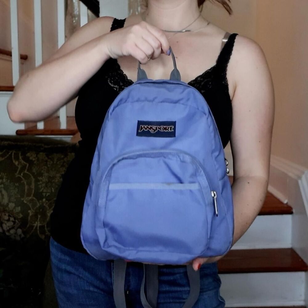 Jansport Women's Blue Half Pint Mini Backpack Gray Straps Small Everyday Bag